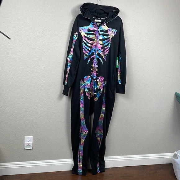 NWT Tipsy Elves Iridescent Skeleton Costume Onesie Jumpsuit Halloween Sz L - Picture 5 of 12